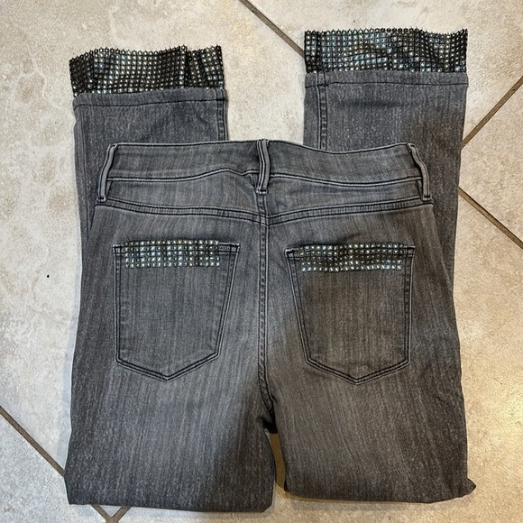 White House Black Market Gray High Rise Boot Crop Jeans 2 Sequin Trim - Picture 7 of 8